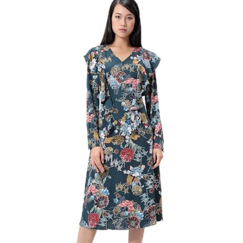 Robe bohème midi fleurie au tombé fluide et volants étagés