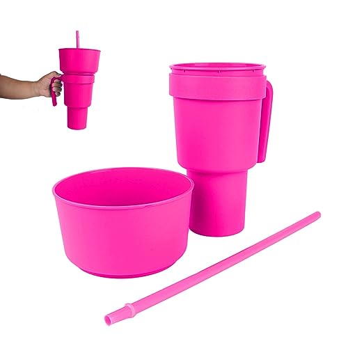 Aatraay Stadium Tumbler with Snack Bowl 2 In 1 Beverage Cup Top Snack Bowl for Movie Leakproof Snack Tumbler with Straw Portable Reusable Snack and Drink Cup for Home Travel ()