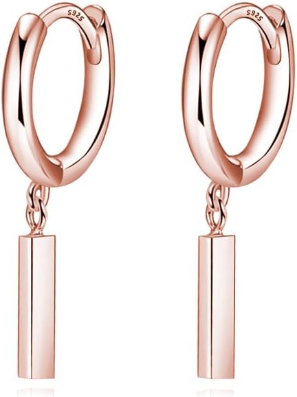 Reffeer Solid 925 Sterling Silver Bar Drop Hoop Earrings for Women Teen Girls Minimalist Bar Hoop Earrings Huggie
