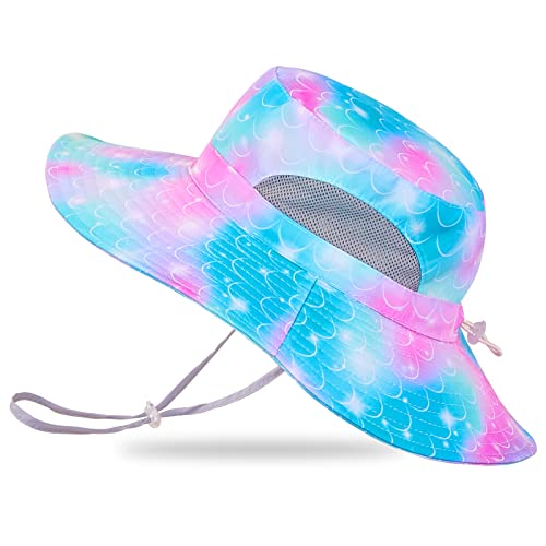 Kids Sun Hat Mesh Bucket UV Protection Toddler Beach Hat Kids Foldable Fishing Hat for Girls 2-8 Years Teal Purple