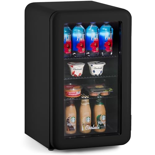 Image of Cooluli Decor 2.4 cu ft Compact Mini Fridge with Glass Door - Small Refrigerator for Bedroom, Office, Dorm - Ideal for Soda Drinks, Beer (Black)