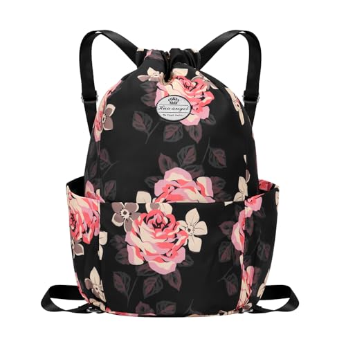 HUA ANGEL Drawstring Backpack Bag, Sport Gym Sackpack Lightweight Small Gym Bag for Men Women Pull String Sport Beach Bag