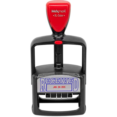Maxmark Heavy Duty Style 5 Date Stamp With Received Self Inking Stamp - 2 Color Blue/Red Ink #TOP1