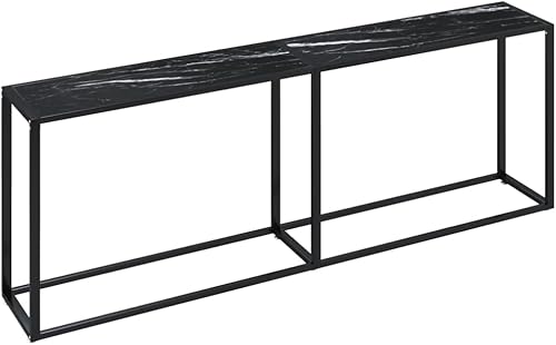 Miniatura 34 de vidaXL Mesa consola rectangular de vidrio templado en negro, para sala de estar, mesa auxiliar de acero con recubrimiento en polvo, mesa para Negro
