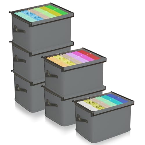 Garqitwan Caja de almacenamiento plegable con tapa, 6 unidades, con asas, 30 L, con ventana, para armario, ropa, libros, juguetes, color gris