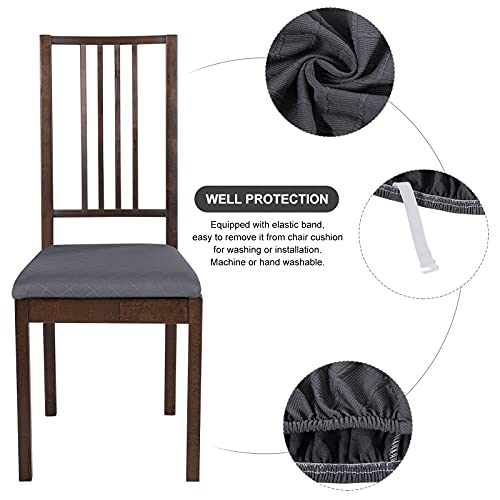 Image of SearchI Seat Covers for Dining Room Chairs Stretch Jacquard Chair Seat Covers Set of 6, Removable Washable Upholstered Chair Seat Protector Cushion Slipcovers for Kitchen, Office(Grey Rhombus)