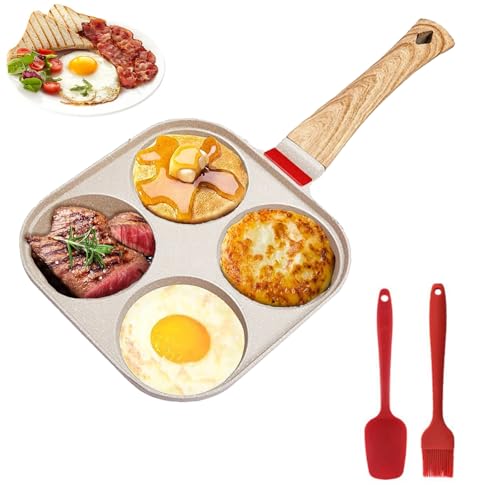 Gevvnss Spiegeleipfanne 19cm,Pancake Pfanne Induktion 4 Loch Antihaftbeschichtung,Multifunktional Steinbeschichtung Eierpfanne Omelettpfanne Augenpfanne für Induktionsherd und Gasherd