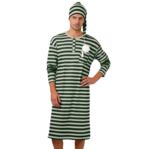 Camisón largo a rayas vestido cómodo de dormir con capucha