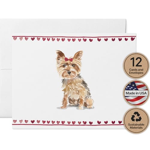 Image of Twigs Paper - Yorkshire Terrier Dog Note Cards - Set of 12 Blank Cards (5.5 x 4.25 Inch) with 12 Envelopes - 100% EcoFriendly Stationery - Made In USA