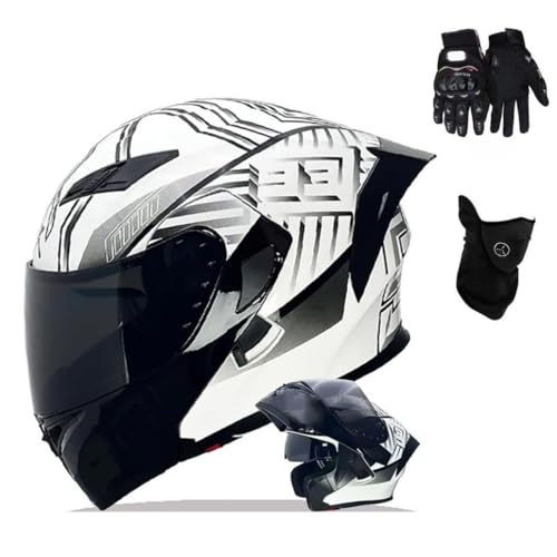 Casco da Moto Modulare con Guanti e Copertura, Adulti Flip
