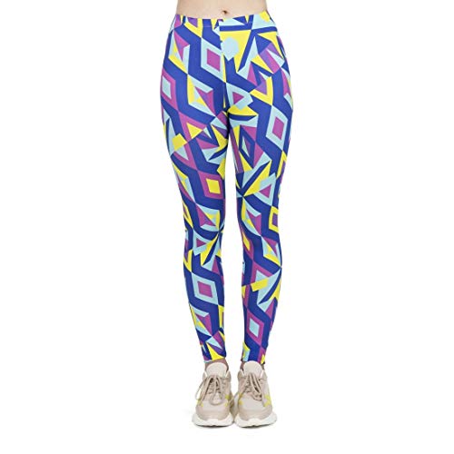 kukubird Printed Patterns Women's Yoga Leggings Gym Fitness Running Pilates Tights Skinny Pants Size 6-10 Stretchable-Neon Mosaic