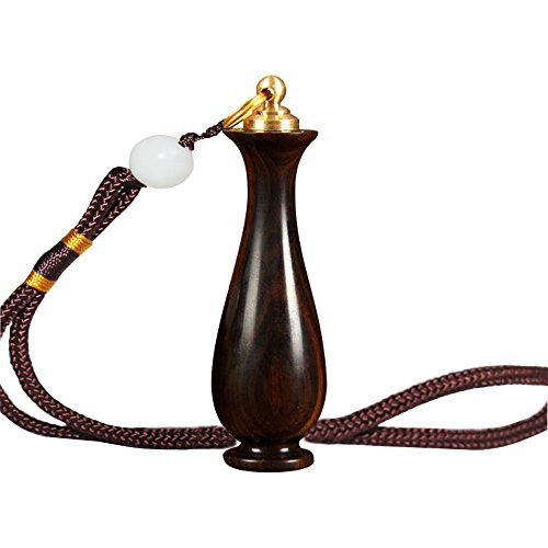 Snuff Bottle with Spoon Vial Container Necklace Carved Wooden Pendant Box with Small Funnel (Black)