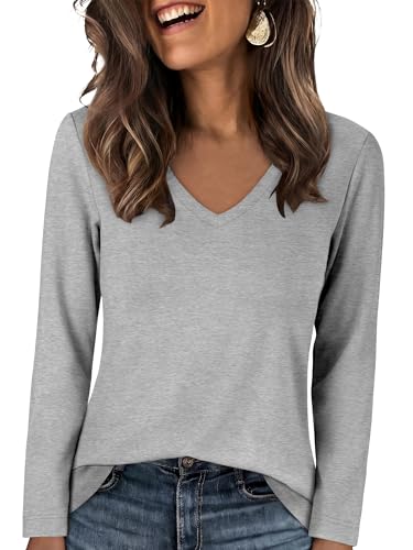 Image of ANRABESS Women's Long Sleeve Shirts V Neck Fall Tops | Soft Comfort Wrinkle Free Tshirts, Basic Tee, Winter Layer Clothing, Business Casual Work Fall Outfits, Travel Daily Wear