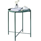 Haton Metal Side Table, Round Modern Coffee Tea Sofa End Tables with Folding Tray, Anti-Rust Waterproof Indoor Outdoor Snack Table for Living Room, Bedroom, Balcony, Green, 16.6 x 20.7 Inches