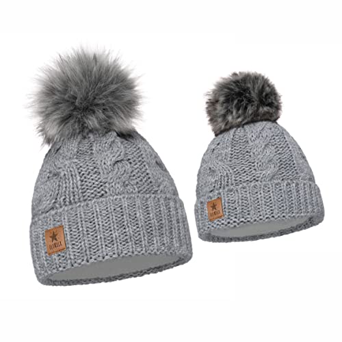 Bonnet d'hiver pour femme thermique et extensible avec pompon doux mère fille