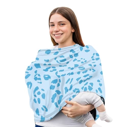Image of Forchrinse Blue Leopard Print Baby Car Seat Cover Girls Boys Breastfeeding Nursing Cover Soft Stretchy Multi Use Cover for Shopping Cart /High Chair /Stroller