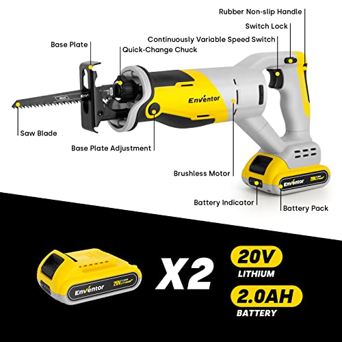 Enventor 20V Brushless Cordless Reciprocating Saw, 2x2.0Ah Battery, 0-3000RPM Variable Speed Electric Saw, 5 Blades, 22mm Stroke Length, Ideal for Wood and Metal Cutting 2 Enventor 20V Brushless Cordless Reciprocating Saw, 2x2.0Ah Battery, 0-3000RPM Variable Speed Electric Saw, 5 Blades, 22mm Stroke Length, Ideal for Wood and Metal Cutting - Image 2