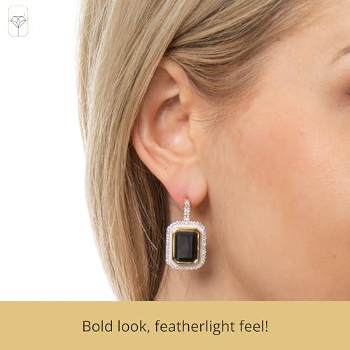 Big Gemstone Statement Dangle Earrings with Enamel and White Sappire Accents | Hypoallergenic 14k Gold over Sterling Silver Gemstone Earrings by MAX + STONE4