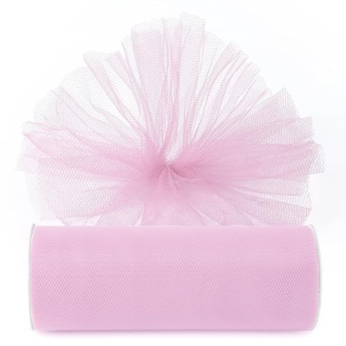 Image of Light Pink Tulle Fabric Ribbon 6 Inch by 25 Yards Rolls Fabric Spool Tulle for Gift Wrapping Wedding Decorations Craft Supplies DIY Tutu Skirt Baby Shower Birthday Party