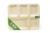 Ecozoi Extra Large Disposable Palm Leaf Plates 12' Rectangle, 5 Compartments, 25 Pack Eco-Friendly Dinnerware Set, Biodegradable Compostable Tableware Dinner Plates