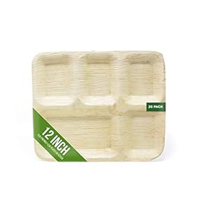 Extra Large Disposable Palm Leaf Plates 12″ Rectangle, 5 Compartments, 25 Pack Eco-friendly Dinnerware Set, Biodegradable Compostable Tableware Dinner Plates