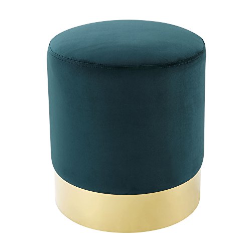 Inspired Home Elsa Green Velvet Round Ottoman - Gold Metal Base | Upholstered | Modern | Contemporary | 1 Pc Only #TOP2