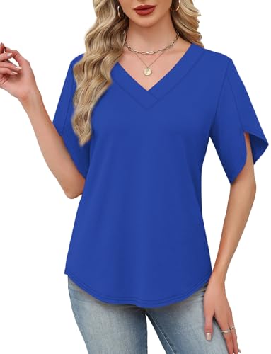 Image of WIHOLL Womens Summer Tops Short Petal Sleeve Shirts Fashion V Neck Womens Clothing