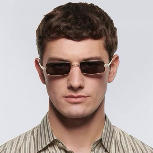 Vintage Rectangle Sunglasses for Women Men,Trendy Gold Metal Y2K Narrow Rectangular Sun Glasses 90s Stylish3