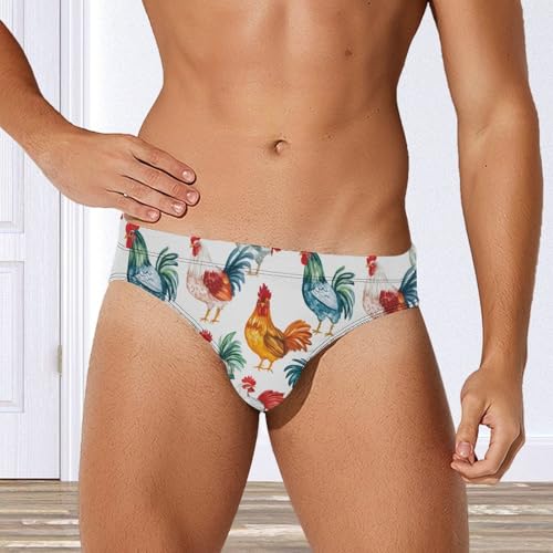 Watercolor Roosters Cock Mens Swim Briefs Sexy Bikini Swimwear Bathing Suits Trunks4