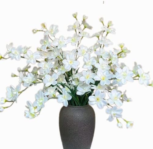 Bugasaca Pack of 8pcs - Faux Freesia Orchid Plants Real Touch Orchids Flowers Wedding Centerpieces Decorations for Home and Office Great Gift Bridal Bouquet (White)