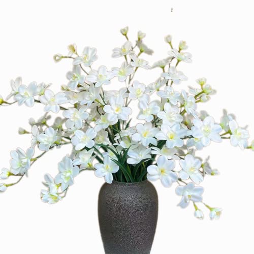 Bugasaca Pack Of 8Pcs - Faux Freesia Orchid Plants Real Touch Orchids Flowers Wedding Centerpieces Decorations For Home And Office Great Gift Bridal Bouquet (White) #TOP3