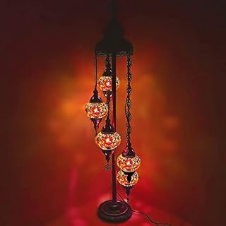 World Home Living Turkish Moroccan Floor Lamp 3 5 Ball Light Eastern Bohemian Mosaic Glass UK Tested (5IN1FL Multi 4)
