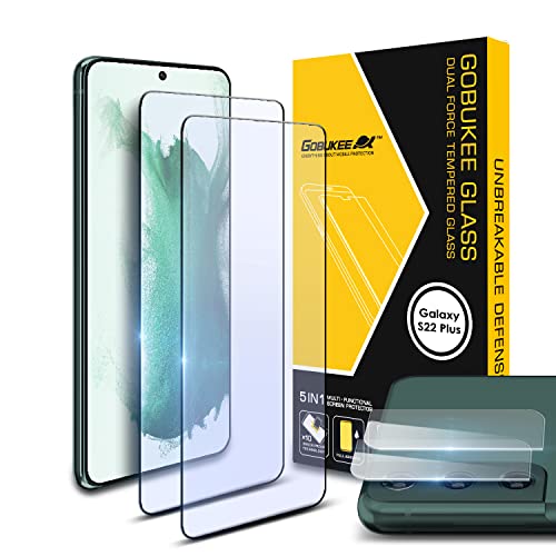 GOBUKEE [2+2 Stück Kompatible für Samsung Galaxy S22 Plus panzerglas Schutzfolie [9H Härte, Kratzfest] Kamera Schutzglas [Fingerabdrucksensor Kompatible] HD klar Displayschutzfolie für S22 Plus Cover