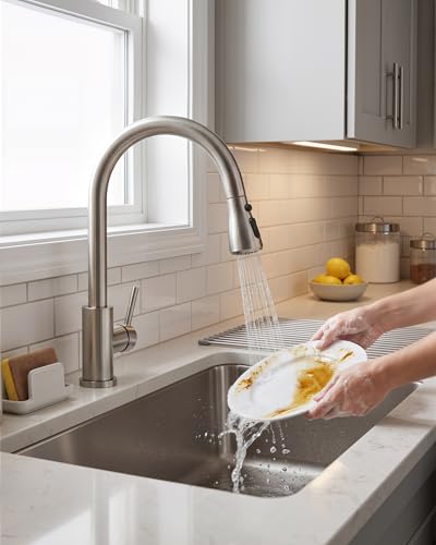 FORIOUS Wasserhahn Küche, Küchenarmatur mit Herausziehbarer Brause Ausziehbar Armatur, Mischbatterie Spültischarmatur, 360° Schwenkbar, Mehrere Strahlarten, Edelstahl, Niederdruck