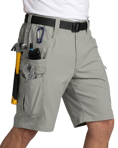 Image of IGOLUMON Mens Work Shorts Cargo Shorts Multi Pockets Casual Shorts Workwear Semi-Elasticated Waist Summer Breathable Mens Combat Shorts Ripstop Fabric Grey