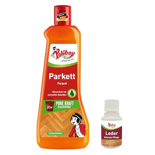 POLIBOY Parkett Reiniger - Pflegendes Reinigungsmittel für Holzböden - Reinigungskonzentrat mit natürlichem Avocadoöl - 1x 500 ml - inkl. Produktprobe - Made in Germany