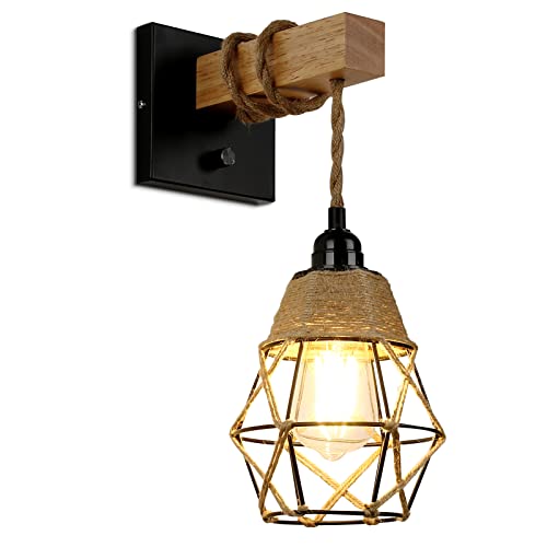 Lightess Rustic Wall Sconce With Dimmer On/Off Switch, Dimmable Led Bulb Included, Cage Wall Mount Light Fixture, Industrial Farmhouse Lighting For Bedroom Living Room, C81Y611 #TOP17