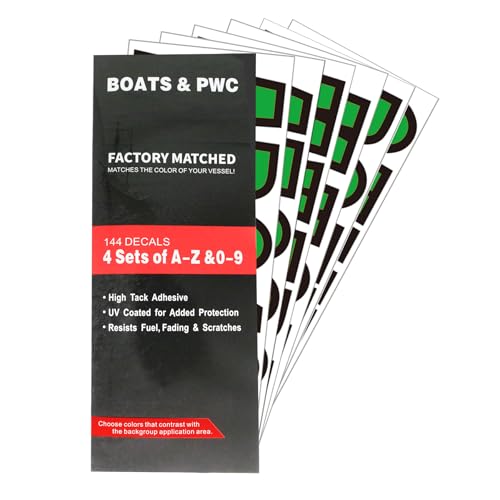 4 Sets 3\" Registration Numbers and Letters Sticker Decal Kit for Fishing Pontoon Boats Personal Watercraft Jet Skis Sea-Doos Solid Green - Thumbnail 5