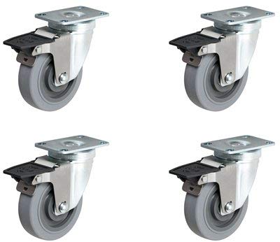 CasterHQ - 5 X 1-1/4 Gray Thermo Rubber Swivel Caster Set of 4 (Non Marking) Wheel - 1,200 LBS Capacity