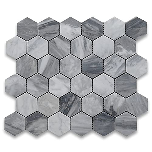 Stone Center Online Bardiglio Gray Marble 2 inch Hexagon Mosaic Tile Honed Kitchen Bath Wall Floor Backsplash Shower (1 Sheet)