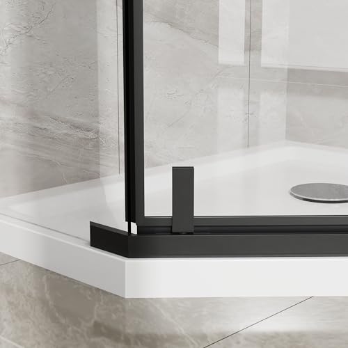 Corner Shower Door 36\" D x 36\" W x 72\" H, Neo-Angle Frameless Shower Enclosure with Clear SGCC Tempered Glass Pivot Shower Door, Matte Black - Thumbnail 7