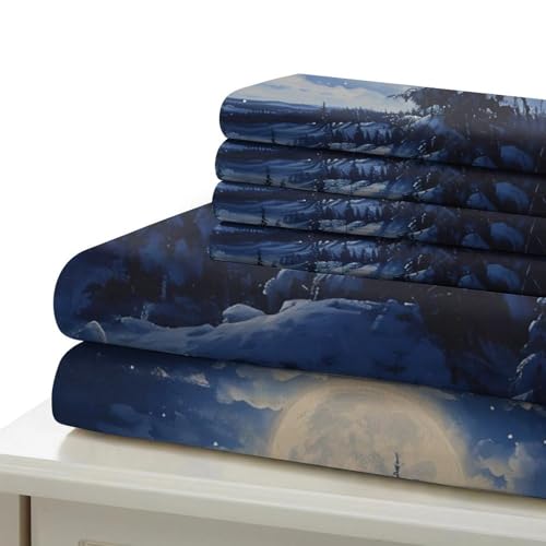 Housse de couette loup 3D scène de forêt pour déco féerique