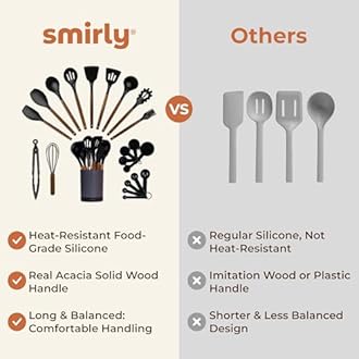 SMIRLY Kitchen Utensils Set – 22-Piece Silicone Cooking Utensils Set, Spatula Set with Holder, Wooden Handle Silicone Kitchen Gadgets for Nonstick Cookware