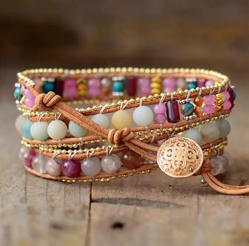 Image of Boho Stone Wrap Bracelet for Women,Turquoise Beaded Bracelet Jewelry Gift