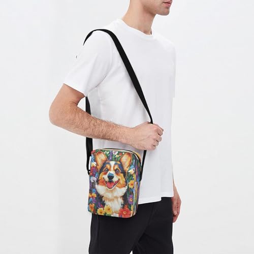 Small Messenger Bag Corgi Flowers Red Crossbody Bag for Men Women Purse Fanny Pack for Outdoor Travel3