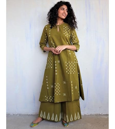 Image of GoSriKi Women Kurta Set | Rayon Viscose Printed A Line Kurta with Pant | Ethnic Wear for Women | Indian Casual Office Daily Summer Outfit