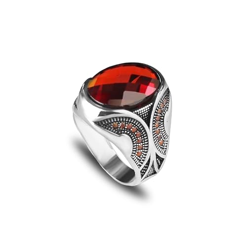 925 Sterling Silver Men's Garnet Stone Ring, Handmade, Gift for Him