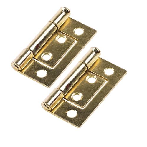 Merriway® BH01746 (2 Pcs) EB Non-Mortise Bi-Fold Flush Hinge, 50mm (2 inch) Brass Plated - Pack of 2 Pieces