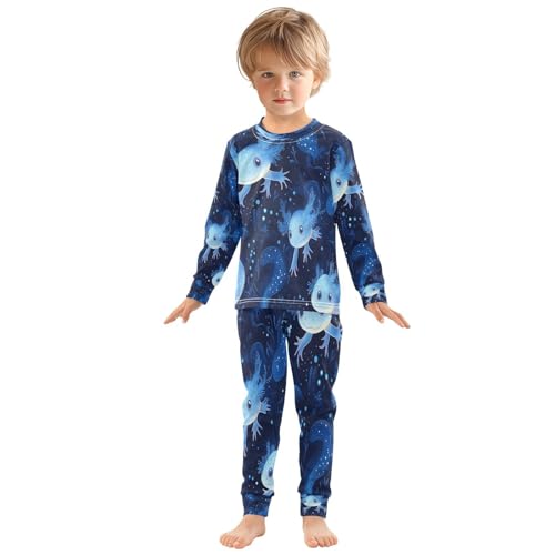 Pajama Sets Long Sleeve Blue Axolotl Pattern Prints Soft Comfy Sleepwear 2 Piece PJS 3-8T2