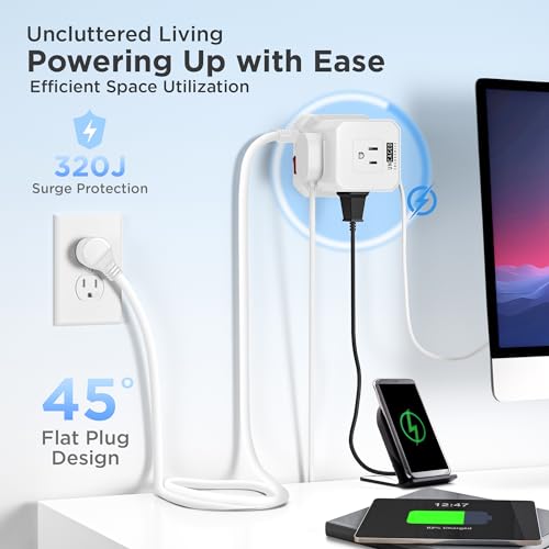 Image of Uncaged Ergonomics Cube Power Strips w /Surge Protection, 10ft Extension Cord with Multiple Outlets, 5 AC Plugs, 3 USB (1C Port) Fast Charging Power Strip with USB Port, On /Off Switch Charging Station